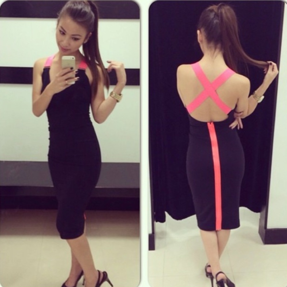 Black neon strap midi